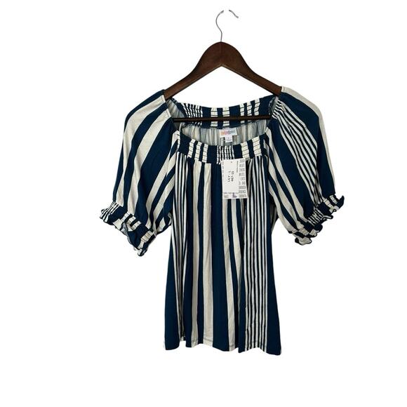 LuLaRoe Lily Square Neck Blouse Striped Peasant Top L Vertical Stripes NWT - Picture 1 of 2